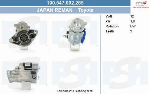 PSH 190.547.092.265 - Käynnistinmoottori inparts.fi