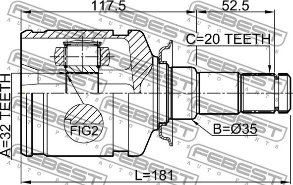 Febest 0111-CT220LH - Nivelsarja, vetoakseli inparts.fi