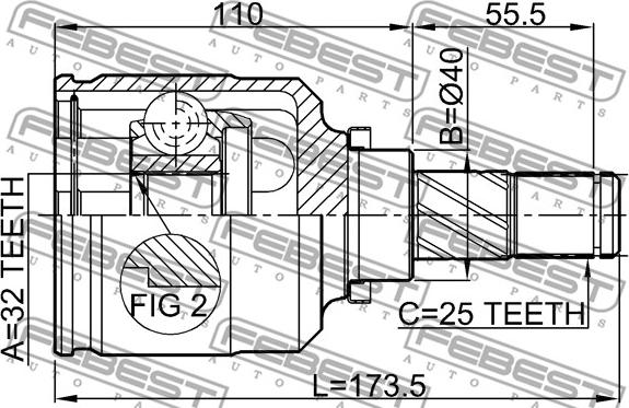 Febest 0211-SR20LH - Nivelsarja, vetoakseli inparts.fi