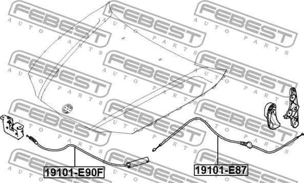 Febest 19101-E90F - Konepellin avausvaijeri inparts.fi