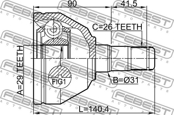 Febest 2711-XC90WDLH - Nivelsarja, vetoakseli inparts.fi