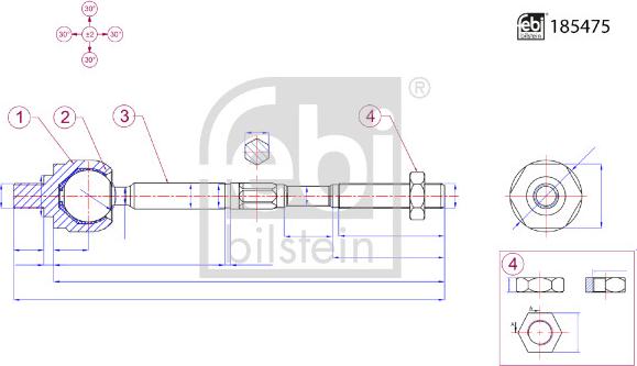 Febi Bilstein 185475 - Raidetangon pää, suora inparts.fi