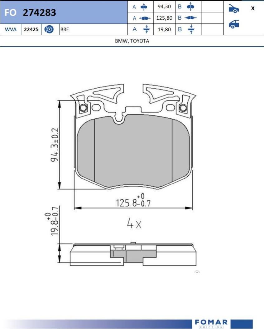 FOMAR Friction FO 274283 - Jarrupala, levyjarru inparts.fi