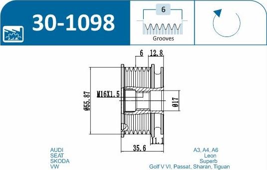 IJS GROUP 30-1098 - Hihnapyörä, laturi inparts.fi