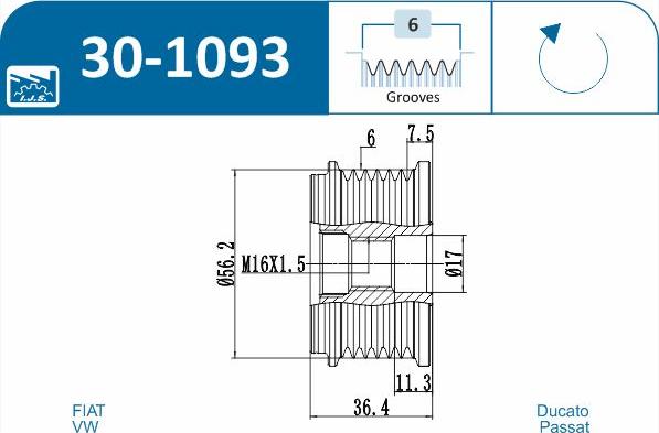 IJS GROUP 30-1093 - Hihnapyörä, laturi inparts.fi