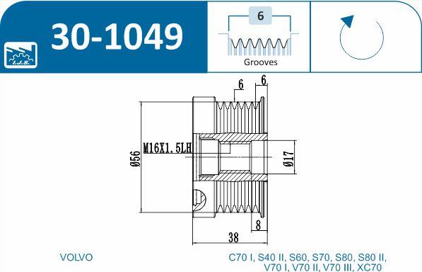 IJS GROUP 30-1049 - Hihnapyörä, laturi inparts.fi