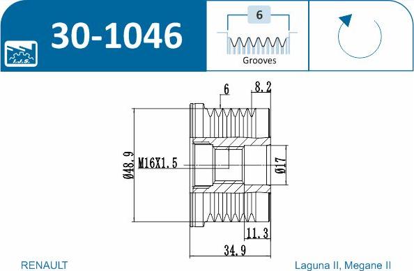 IJS GROUP 30-1046 - Hihnapyörä, laturi inparts.fi