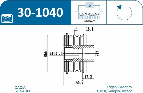 IJS GROUP 30-1040 - Hihnapyörä, laturi inparts.fi