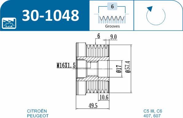 IJS GROUP 30-1048 - Hihnapyörä, laturi inparts.fi