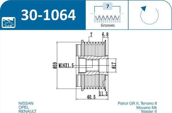 IJS GROUP 30-1064 - Hihnapyörä, laturi inparts.fi