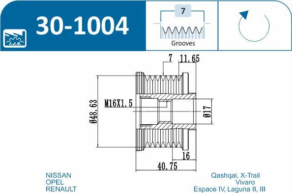 IJS GROUP 30-1004 - Hihnapyörä, laturi inparts.fi