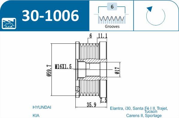 IJS GROUP 30-1006 - Hihnapyörä, laturi inparts.fi