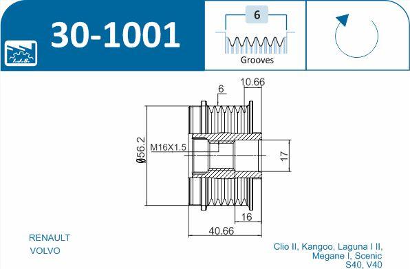 IJS GROUP 30-1001 - Hihnapyörä, laturi inparts.fi