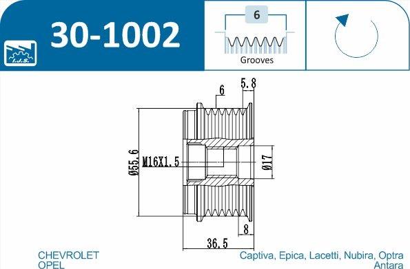 IJS GROUP 30-1002 - Hihnapyörä, laturi inparts.fi