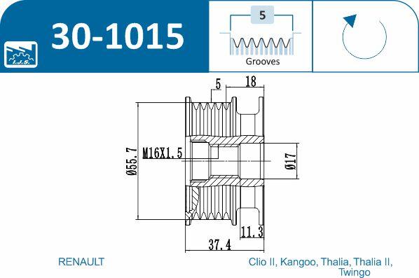 IJS GROUP 30-1015 - Hihnapyörä, laturi inparts.fi