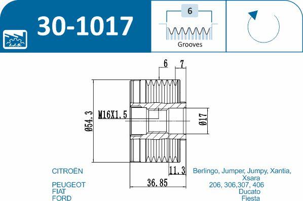 IJS GROUP 30-1017 - Hihnapyörä, laturi inparts.fi