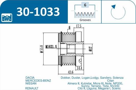 IJS GROUP 30-1033 - Hihnapyörä, laturi inparts.fi