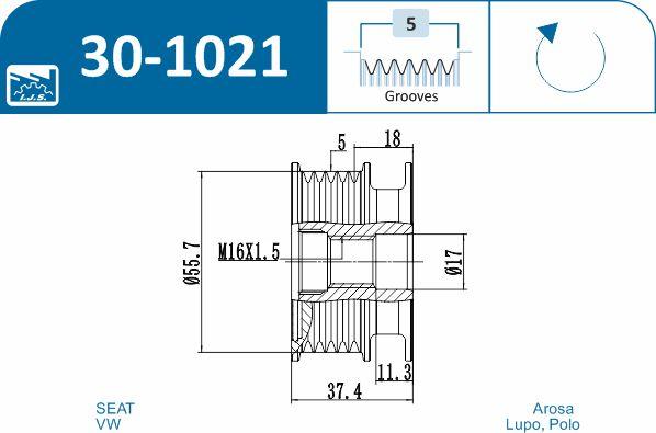 IJS GROUP 30-1021 - Hihnapyörä, laturi inparts.fi