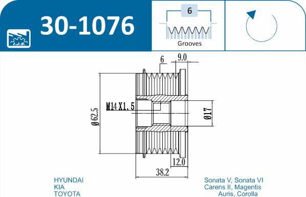 IJS GROUP 30-1076 - Hihnapyörä, laturi inparts.fi