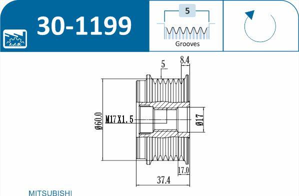 IJS GROUP 30-1199 - Hihnapyörä, laturi inparts.fi