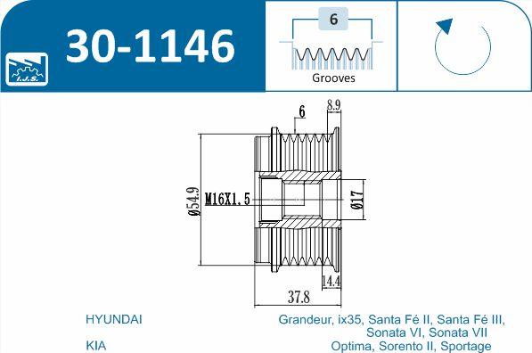 IJS GROUP 30-1146 - Hihnapyörä, laturi inparts.fi