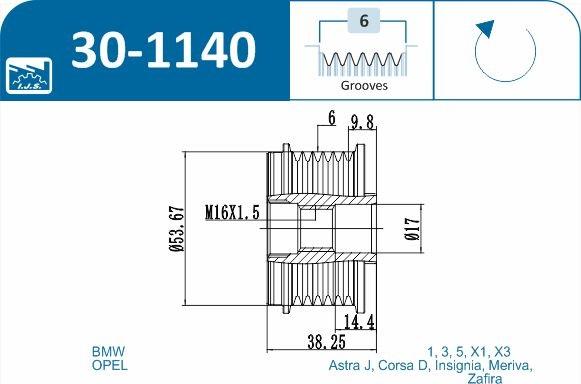 IJS GROUP 30-1140 - Hihnapyörä, laturi inparts.fi