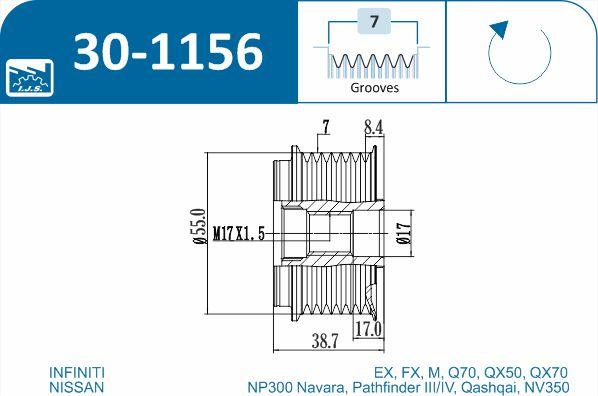 IJS GROUP 30-1156 - Hihnapyörä, laturi inparts.fi