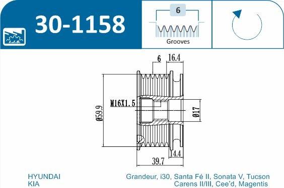 IJS GROUP 30-1158 - Hihnapyörä, laturi inparts.fi