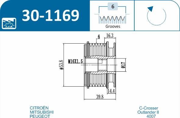 IJS GROUP 30-1169 - Hihnapyörä, laturi inparts.fi