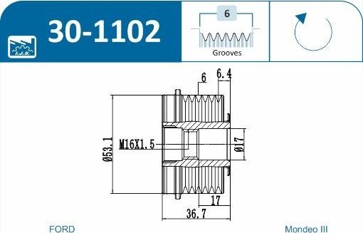 IJS GROUP 30-1102 - Hihnapyörä, laturi inparts.fi