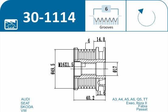 IJS GROUP 30-1114 - Hihnapyörä, laturi inparts.fi