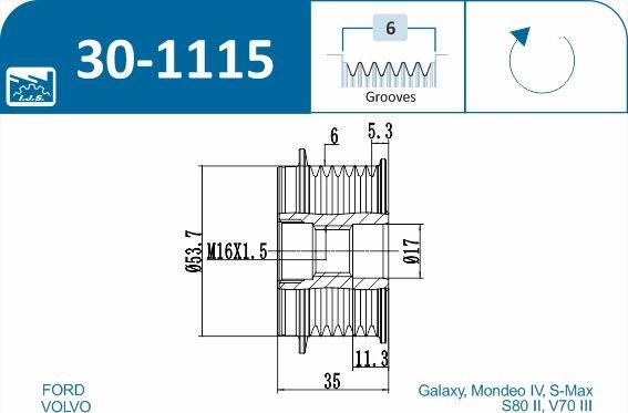 IJS GROUP 30-1115 - Hihnapyörä, laturi inparts.fi