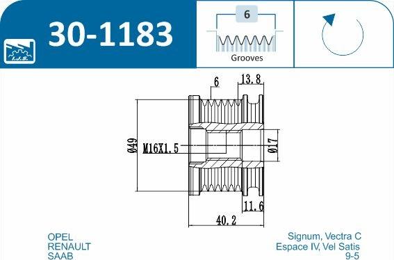 IJS GROUP 30-1183 - Hihnapyörä, laturi inparts.fi