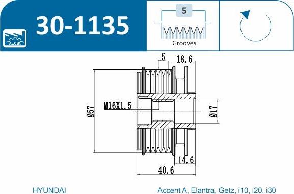 IJS GROUP 30-1135 - Hihnapyörä, laturi inparts.fi