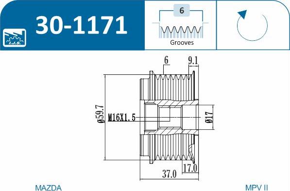 IJS GROUP 30-1171 - Hihnapyörä, laturi inparts.fi