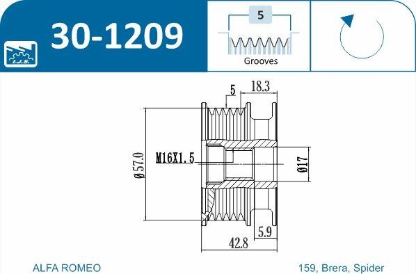 IJS GROUP 30-1209 - Hihnapyörä, laturi inparts.fi