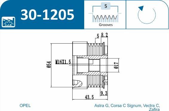 IJS GROUP 30-1205 - Hihnapyörä, laturi inparts.fi