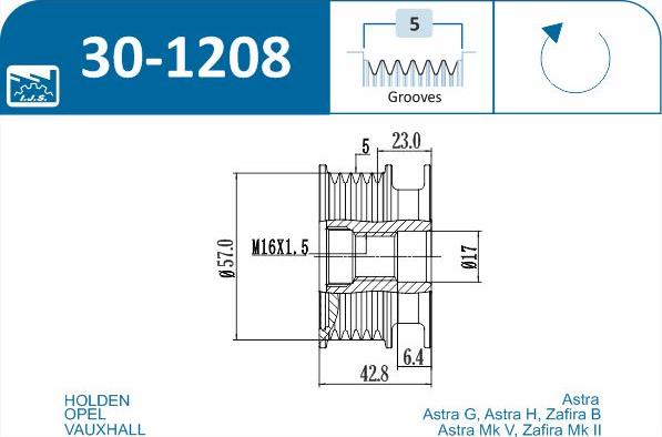 IJS GROUP 30-1208 - Hihnapyörä, laturi inparts.fi