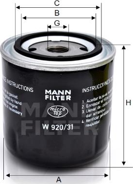 Mann-Filter W 920/31 - Öljynsuodatin inparts.fi