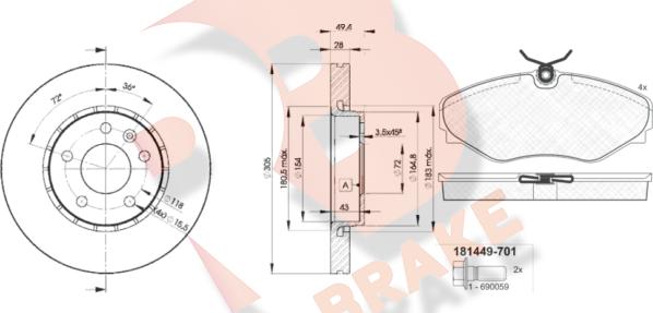 R Brake 3R14496845 - Jarrupalasarja, levyjarru inparts.fi