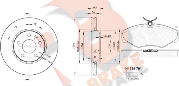 R Brake 3R13156845 - Jarrupalasarja, levyjarru inparts.fi