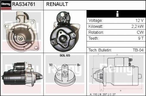 Remy RAS34761 - Käynnistinmoottori inparts.fi