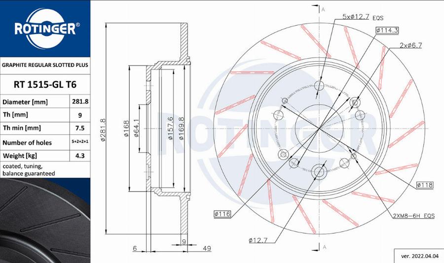 Rotinger RT 1515-GL T6 - Jarrulevy inparts.fi