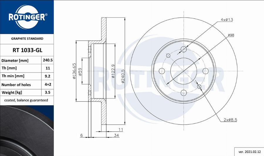 Rotinger RT 1033-GL - Jarrulevy inparts.fi