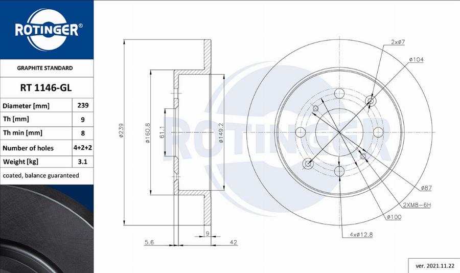 Rotinger RT 1146-GL - Jarrulevy inparts.fi