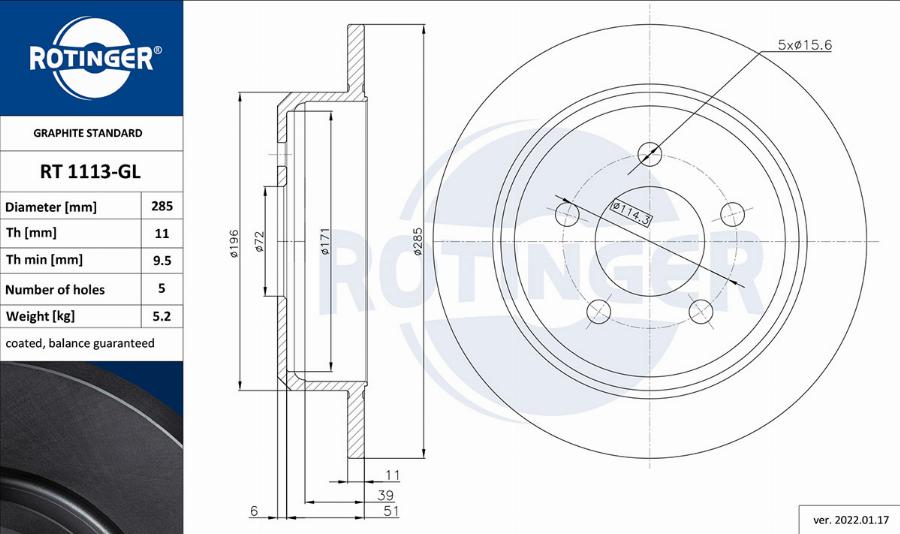 Rotinger RT 1113-GL - Jarrulevy inparts.fi