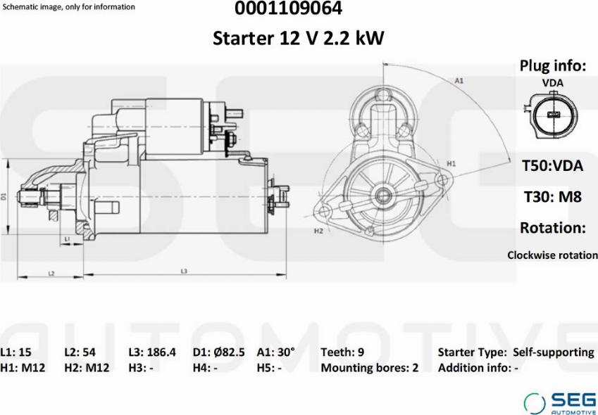 SEG AUTOMOTIVE 0001109064 - Käynnistinmoottori inparts.fi