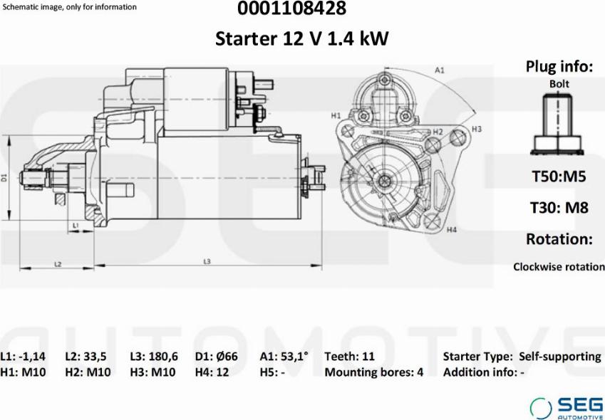 SEG AUTOMOTIVE 0001108428 - Käynnistinmoottori inparts.fi