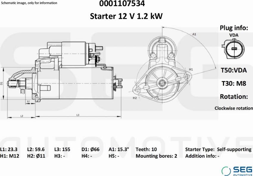 SEG AUTOMOTIVE 0001107534 - Käynnistinmoottori inparts.fi