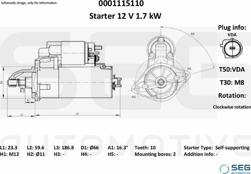 SEG AUTOMOTIVE 0001115110 - Käynnistinmoottori inparts.fi